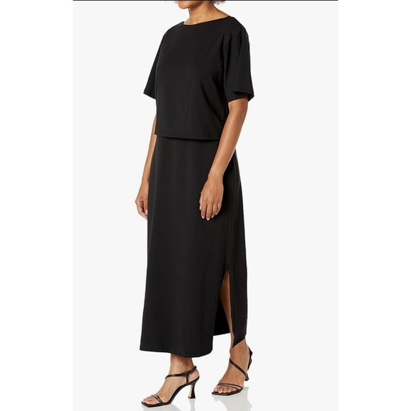 Theory Dresses & Skirts - Theory Layered Midi Dress Womens Large Black Modal Blend Minimal Quiet Luxury